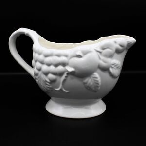 Vintage White Ceramic Gravy Boat Embossed Fruit Design Signature SIG Japan 24 oz